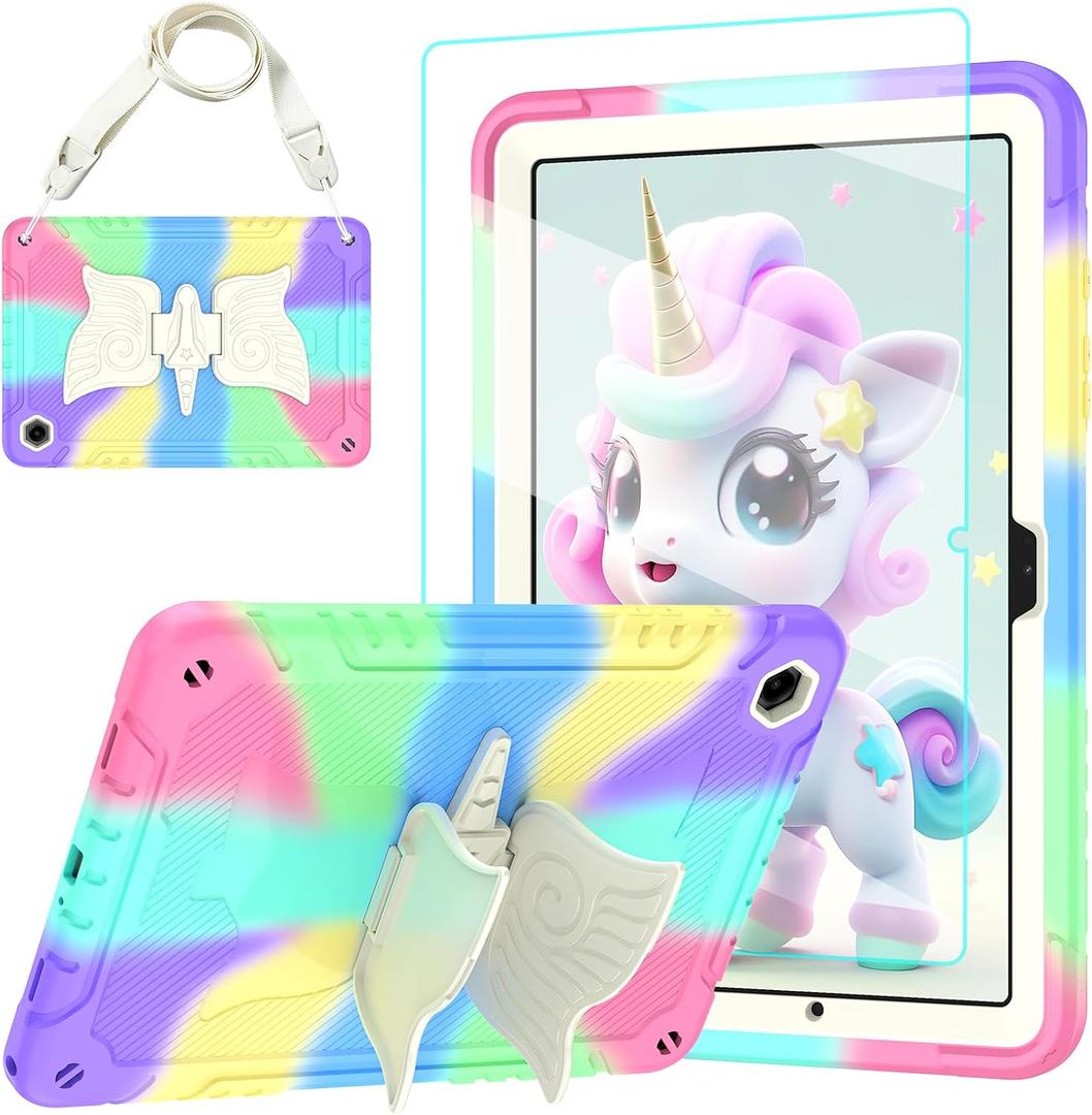 TOMORRY Case for Samsung Galaxy Tab A11+ Plus/ A9+ 11 inch 2025/2023 with Screen Protector,Unicorn Stand Shoulder Strap,Shockproof for Galaxy Tab A11 Plus/A9 Plus Tablet Case Kids Girls (Colourful)