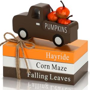 Fall Decorations for Home 7PCS Table Centerpieces, Tabletop Thanksgiving Decor for Tiered Tray Shelf Mantel Office Desk Thanksgiving Autumn Decoration Farmhouse Wood Faux Book Stack and Pumpkin Sign