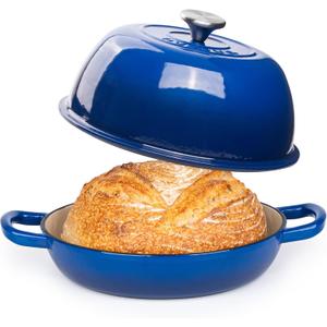 Enamelled Cast Iron Dutch Oven Pot  Dutch Oven For Sourdough Bread Baking  Cast Iron Bread Pot  Dark Blue, 6 Quarts, 22cm  by Nuovva