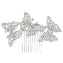 EVER FAITH Austrian Crystal Bridal 3 Butterfly Insect Animal Hair Comb Clear Silver-Tone