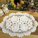 Phantomon Handmade Crochet Cotton Lace Placemats Doilies Cloth Crochet Coasters, Pack of 4, Oval Shape, White, 12 x 17 inch (White)