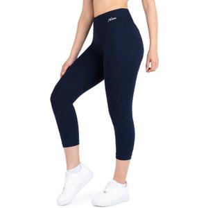 Nirlon Women's Capri Leggings High Waist Workout Yoga Pants 3/4 Length (8, Navy Blue)