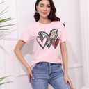 Valentines Day Shirt for Women Love Heart Printed T-Shirts Casual Summer Tee Tops (Pink, L)