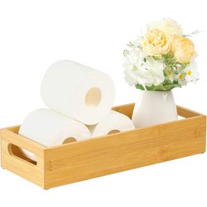 VITVITI Toilet Tray for Bathroom, Bamboo Toilets Paper Storage with Handles, Toilet Paper Tray Holder Organizer Basket for Top Tank/Kitchen Counter Natural,14.9x5.9 Inch