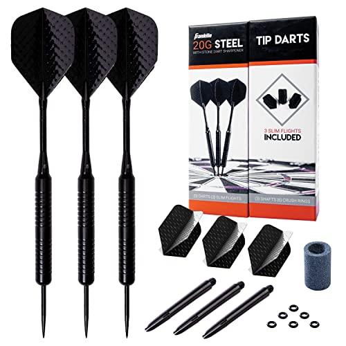 Franklin Sports 20Gram Steel Tip Dart Set - Game Room Ready with Standard Flights, Slim Flights, Stone Sharpener, Nylon and Aluminum Saft - Perfect for Family Game Room Fun with Friends, Black