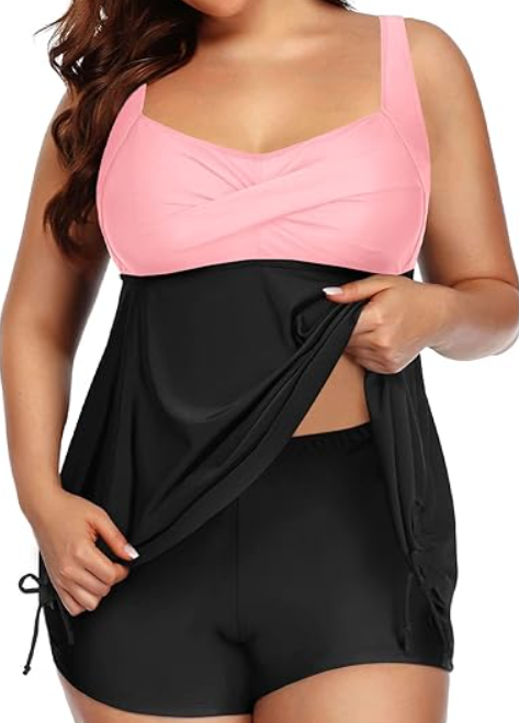 Aqua Eve Women Plus Size Tankini Swimsuit Two Piece Flowy Swimdress Bathing Suits with Shorts, Green, 14W