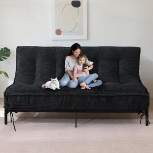 8" Futon Mattress Queen Size, Thick Futons Sofa Couch Bed Sleeper Sofa Bed, Floor Mattress for Adults, Roll Up Folding Mattres Shredded Foam Filling, Medium Firm(Frame Not Included) (Black)