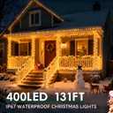 Outdoor Christmas Lights, 400LEDs 131FT Christmas Tree String Lights, IP67 Waterproof 8 Modes Warm White Holiday Lights with Remote for House Yard Xmas Decorations