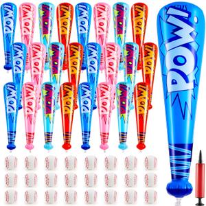 Seematn 24 Sets Inflatable Baseball Bats and Baseballs Set Includes 17 Inch Pow Inflatable Baseball Bats and 2.5 Inch Mini Foam Baseballs for Sports Party Favor Carnival Birthday (Candy Colors)