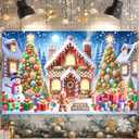 Christmas Banner Gingerbread House Xmas Backdrop Snowman Gingerbread Man Gifts Christmas Trees 71x43 Inches Winter Wonderland Holiday Indoor Outdoor Party Photo Background Decoration