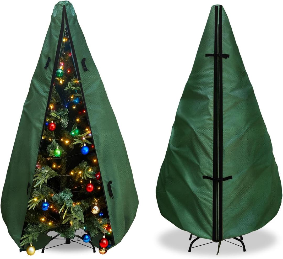 Upright Christmas Tree Storage Bag 9Ft,Christmas Tree Covers for Upright Storage for 8 Foot /9 Foot Artificial Christmas Trees with Ornaments,Equipped with Patented Support Rod Technology-Green