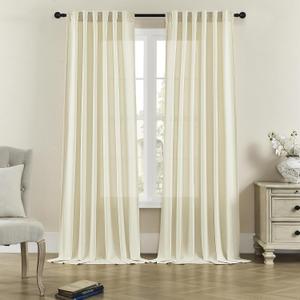 DONREN Cream Linen Curtains 63 Inch Length for Bedroom 2 Panels Back Tab Pocket Semi Privacy Drapes Natural Linen Textured Light Filtering Sheer Curtains for Living Room Vintage Farmhouse 50x63