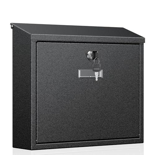 Uniclife Wall Mount Mailbox for Outside, Large Locking Mailbox with Key Lock, Security Mail Box, Postbox for House, Safe Key Drop Case, Steel Cash Drop Case for Home Office School, Black
