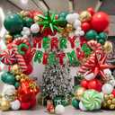 Christmas Balloon Garland Arch kit with Merry Christmas Banner and Christmas Red White Green Cane Balloons Candy Balloons Gift Box Balloons Explosion Star Foil Balloons for Xmas Party Decorations