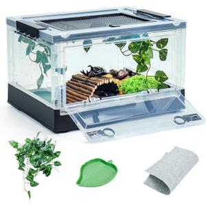BINANO Foldable 16" Reptile Terrariums, Snake Tanks, and Enclosures for Bearded Dragons, Iguanas, Lizards, Crested Geckos -Clear Views, Portability, High-Temperature Resistant Iron Mesh Ventilation, Size: Small (16"x11.4"x9.3")