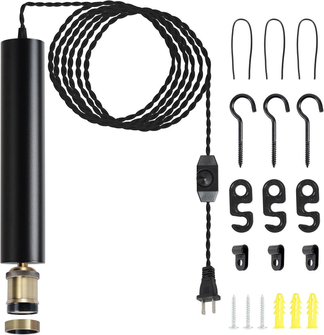Plug-in Vintage Black Floating Pendant lamp with dimmer Switch. 19.68 feet Power Cord, Suitable for Kitchen Islands, Dining Rooms, corridors, bedrooms and Living Rooms.