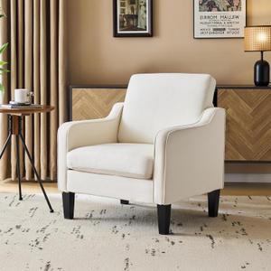 VINGLI Mid Century Modern Accent Chair, Beige Fabric Accent Chairs for Living Room Upholstered Armchair Sofa with Scooped Arms for Bedroom, Apartment, Studio, Office, Waiting Room, 29.9 inches x 30.7 inches x 33 inches