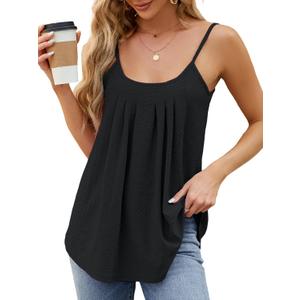 Womens Floral Crewneck Summer Tank Tops 2025 Loose Fit Sleeveless Shirts Casual Flowy Tunic Cami Top (Black)