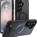 Magnetic for Samsung Galaxy S26 Case, [Compatible with MagSafe][Full Camera Protection][Built-in Invisible Kickstand] Translucent Matte Phone Case for S26 6.3" - Black
