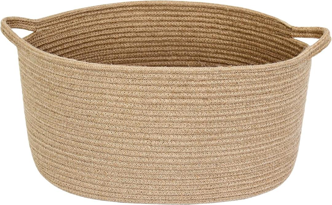 MEGASKET Jute Wicker Storage Basket with Handles, 17"x12"x8" Decorative Woven Baskets for Organizing Dog Toy, Gifts, Book, Towel, Cloth, Boho Storage Bin for Shelves, Entryway, Closet, Home Decor