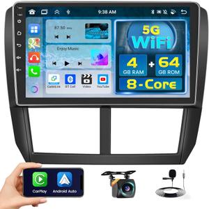 8 Core 4+64GB Android 15 Car Stereo for Subaru Forester Impreza WRX 2008-2012 Wireless Carplay Android Auto, 9'' Touchscreen Car Radio with GPS, WiFi, 32EQ DSP, 59 UI, Bluetooth, FM RDS, Backup Camera