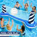 Inflatable Pool Games Volleyball Net Pool Float Set with 19" Beach Ball, Lighthouse Design Floating Swimming Water Sports Toys for Adults, Perfect for Summer Pool Party Supply (112"X26"X35")