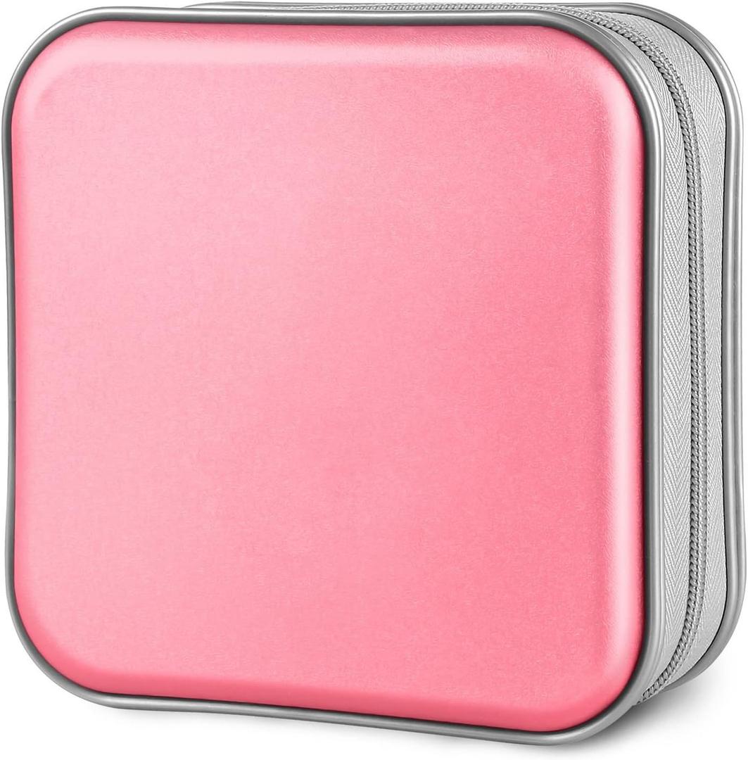 Siveit CD Case, 40 Capacity CD/DVD Case Holders Wallet Hard Plastic DVD Disc Cases Storage Binder for Car Home Office Travel (Pink)