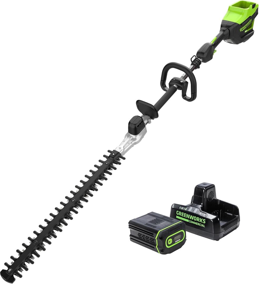 Greenworks 82V 24" Brushless Cordless Short Pole Hedge Trimmer, 2.5Ah Battery and Dual Port Rapid Charger (Great for Landscapers and Professionals)