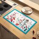 Dish Drying Mat Absorbent Floral Coffee Mat Rubber Backed Soft Silicone Bird Kitchen Dish Draining Mat for Kitchen Bathroom Coffee Bar (Light Blue, 12 x 16 Inches)