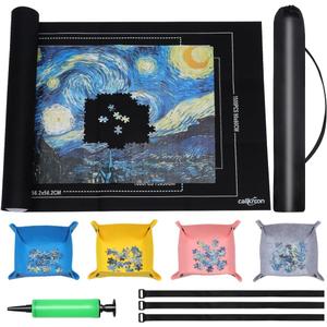 Puzzle roll up mat Set of 4 for 500-1500 Piece Puzzles, a Great Gift for Puzzle Lovers, Soft Felt Weave, Easy to Carry When Traveling