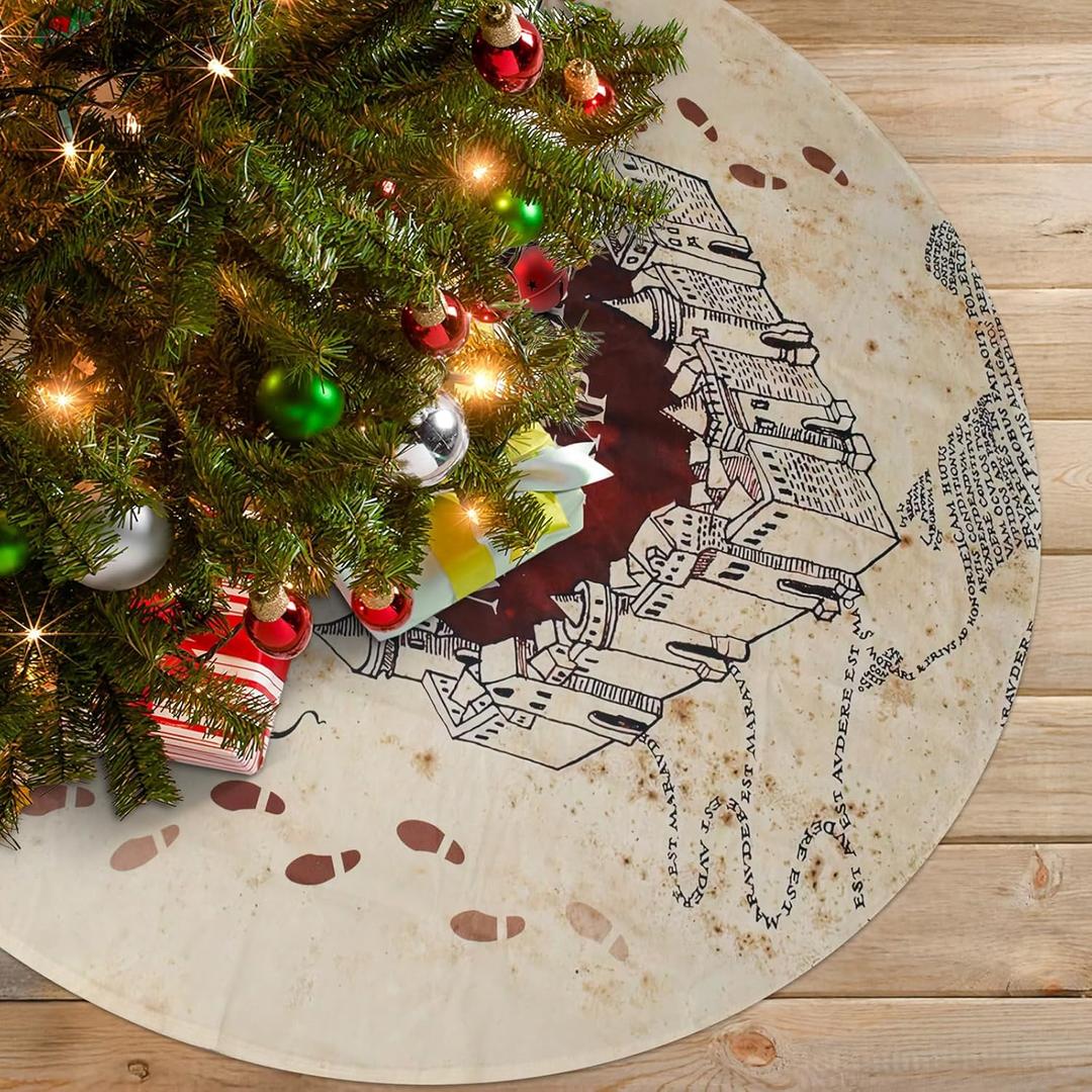 36 Inch Christmas Tree Skirt Tree Decorations, Harry Wizard Magic School Ornaments for Holiday Decor Tree Skirt(map)