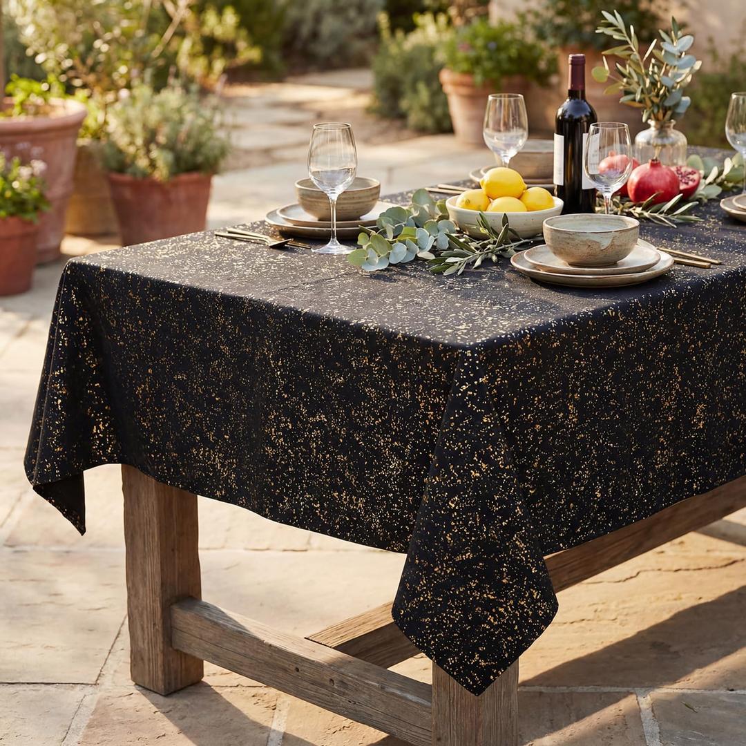 Horaldaily Black Tablecloth 60x84 Inch Rectangular, Solid Rectangle Table Cloth with Golden Sequin, Thanksgiving Christmas Table Cover for Wedding, Party, Banquet, and Events