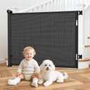 55 Inch Retractable Baby Gates Extra Wide, 41 Inch Reinforced Extra Tall Gate Mesh Safety Gate for Kids Pets, Retractable Dog Gate Baby Retractable Gate for Stair Hallway Doorway Indoor Outdoor, Black