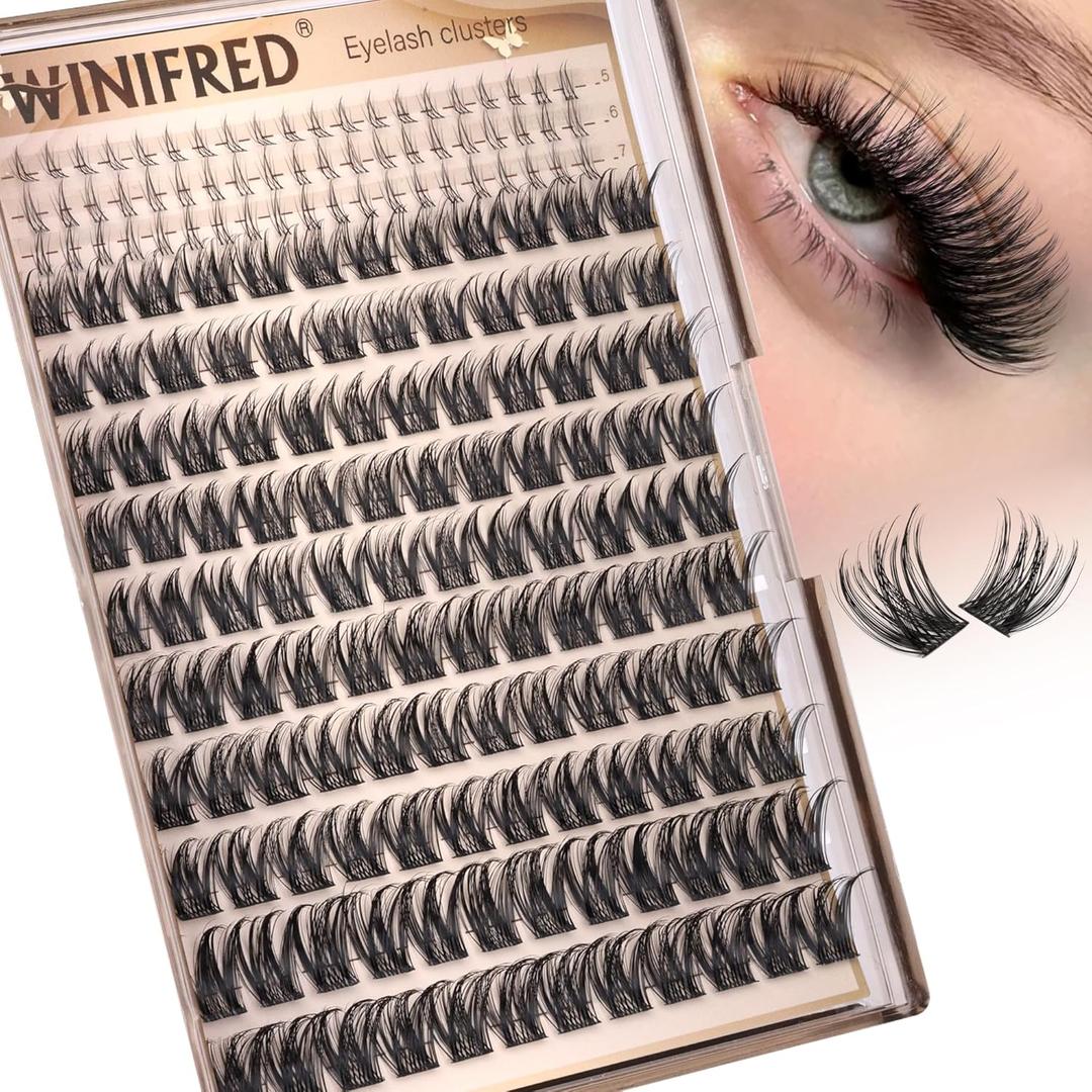Winifred Lash Clusters Wispy with Bottom Lashes Cluster Eyelash Extensions 10-16mm Eyelash Clusters C Curly Natural Volume Lash Extensions with Bottom Lashes Clusters DIY Individual Lashes