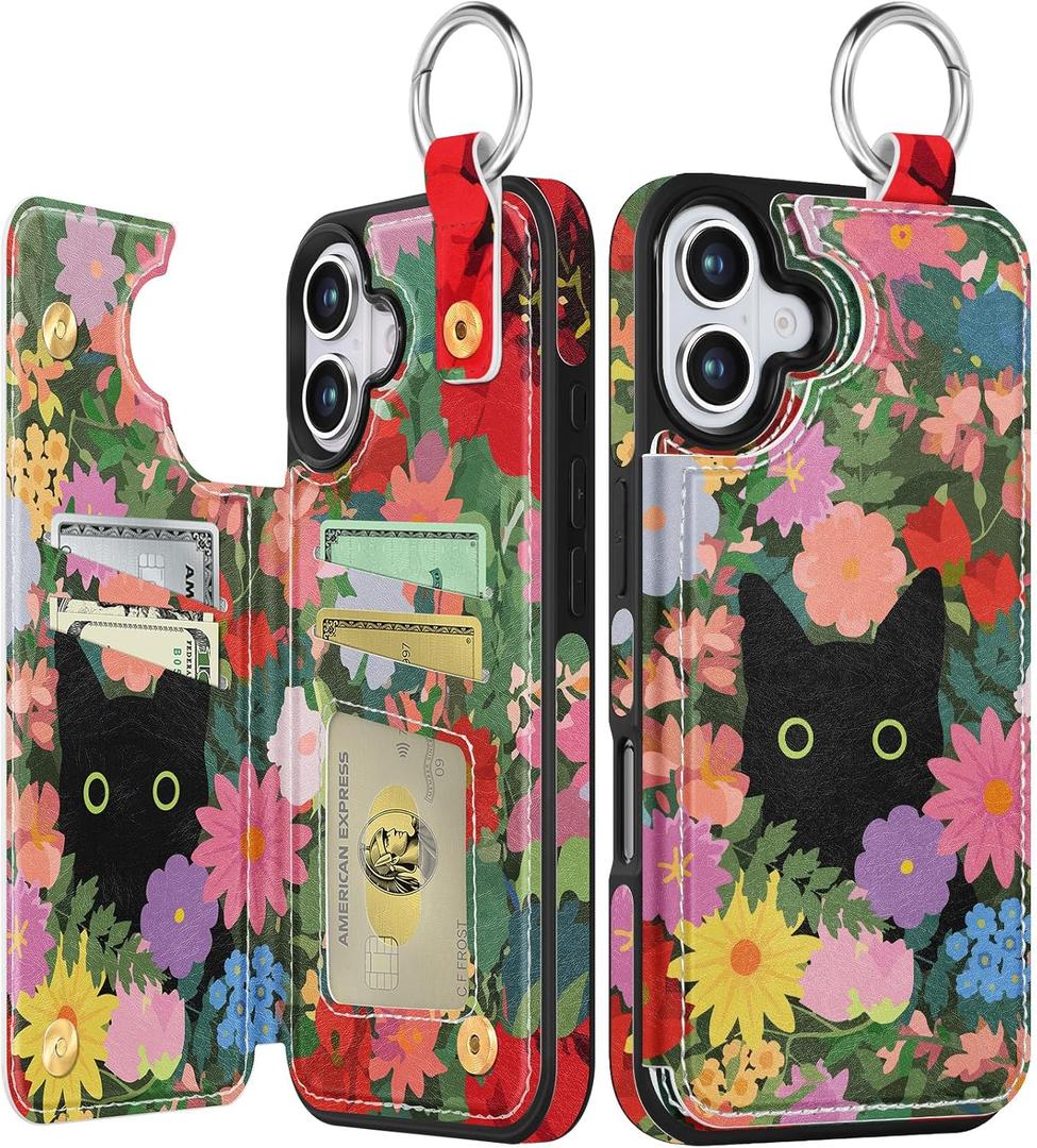 Shorogyt for iPhone 16 Pro Max Wallet Case with Card Holder - Cute Fashion Flower Cat Design Kickstand for Magnetic Clasp Back Flip Folio Leather Phone Cases for Women Men Girls for iPhone 16 Pro Max Shorogyt for iPhone 16 Pro Max Wallet Case with Card Holder - Cute Fashion Flower Cat Design Kickstand for Magnetic Clasp Back Flip Folio Leather Phone Cases for Women Men Girls for iPhone 16 Pro Max