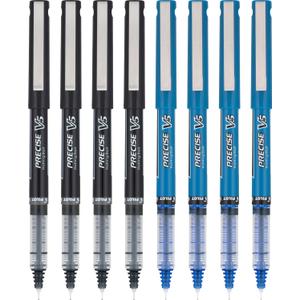 Pilot Precise V5 Rollerball Pens, Extra Fine Point 0.5 mm Black/Blue Pens, Black/Blue, Pack of 8 - Ideal for School, Journaling & Office Writing