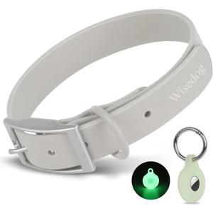 Wisedog Waterproof Dog Collar, Adjustable Soft Rubber Coated Webbing, Odor-Proof and Easy to Clean for Small Medium Large Dogs, with Airtags Case(S|8.5"-12.5"  4/5 in, Gray)