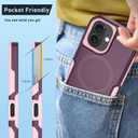 Magnetic for iPhone 16 Case,Heavy Duty Magnetic Phone Case, with 2X Tempered Glass Screen Protecto, Phone Cover for iPhone 16 6.1 Inch (WineRed/Pink-MAG)