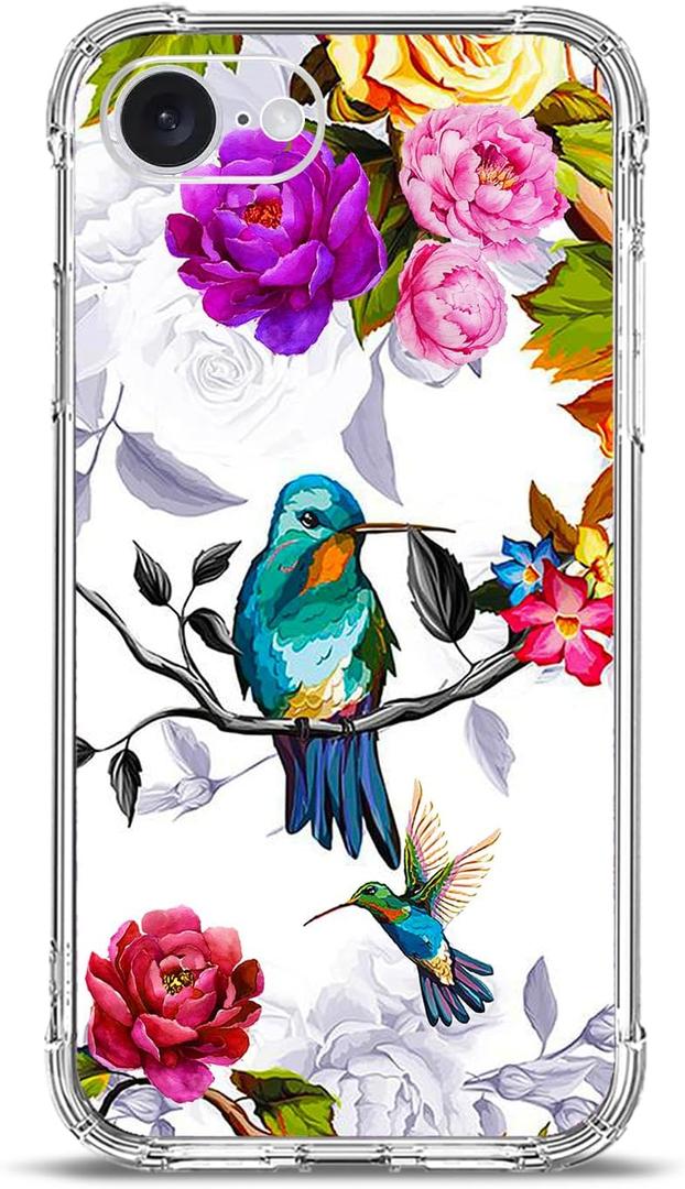Case for iPhone 16e,Hummingbird in Flowers Style Drop Protection Shockproof Case TPU Full Body Protective Scratch-Resistant Cover for iPhone 16e