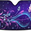 Fantasy Butterfly Flowers Windshield Sun Shade for Car Auto SUV Truck Foldable Front Window Sunshade Sun Visor Protector Block UV Rays Reflect Heat, 55" x 28"