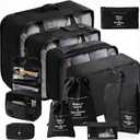 11 Set Packing Cubes for Travel Essentials, Suitcase Organizer Bags for Airplane Road Trip Camp - Black