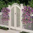 2 x Geegoods Artificial Flowers for Outdoors Decoration, 2Pcs Faux Hanging Mums UV Resistant Realistic Silk Flowers for Outside Patio Porch Garden Yard Balcony Fall Decor (Double Purple)