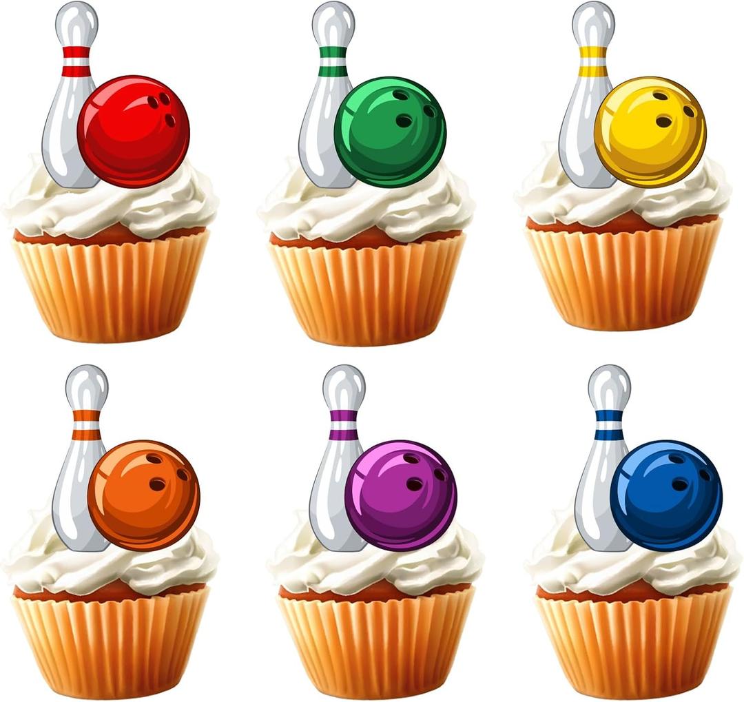 18pcs Bowling Cupcake Toppers for Boys Girls Adults Happy Birthday Bowling Party Decorations Supplies Sport Ball Bowling Cake Decorations