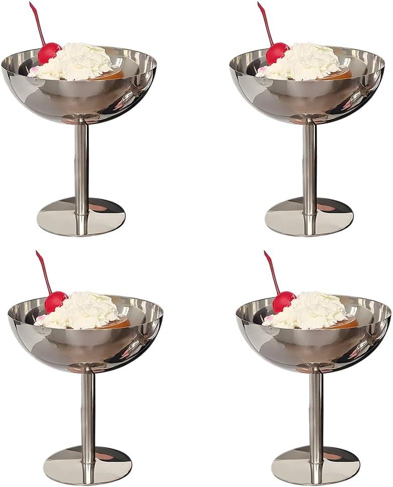 Ice Cream Bowl, 7 Oz Stainless Steel Footed Dessert Cups Ice Cream Cup Small Cute Sundae Bowl for Dessert, Sundae, Pudding, Salad, Snack, Cocktail, Condiment, Trifle (4, Tall)