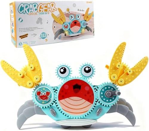 Crawling Crab Gear Set Toy - Tummy Time Musical Crab Toys Stacking & Building Blocks Educational STEM Game for Toddlers & Kids 3-5, 1 2 3 Yr Old Birthday Gift Christmas Stuff for 0-36 Month Boys Girls