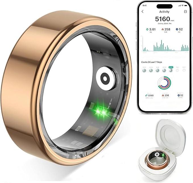 Smart Ring for Women Men,Fitness Tracker Ring with Heart Rate, Sleep Monitoring, Blood Oxygen, Step Counting for iOS and Android, No Subscription Fee, size: 1" Diameter