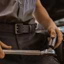 Mens Classic Leather Belt, Double Prong Retro Style, Antique Nickel Buckle, 1  Width, Amish handmade in the USA (Black)