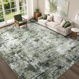 Dark Green 8x10 Area Rug for Living Room, Washable Large Carpet