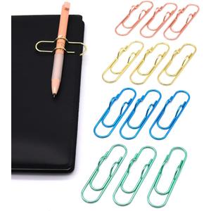 12-Pack Pen Holder Clips for Notebook, Journal, and Book, Ideal for Students, Professionals, and Teachers, Pen Loop Holder for Office and School Use (3 Gold, 3 Rose Gold, 3 Blue, 3 Green)