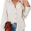 Astylish Women Corduroy Shirts Casual Long Sleeve Button Down Blouses Top (Small, Beige)